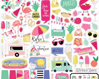 Best Summer Stickers, 12" Cardstock Sticker Sheets, Scrapbook Sticker, Summer Sticker, Sunshine Sticker, Fun in the Sun, Fun Food, #10
