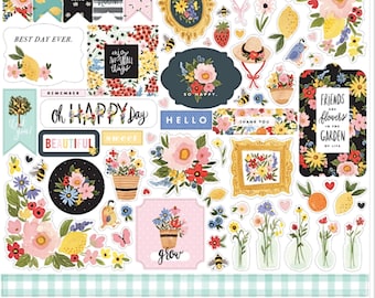 Oh Happy Day Stickers, 12"X12" Sticker, Scrapbook Paper, Floral Gifts, Spring Flower Stickers, #3