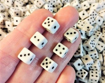 Dice Beads, White Dice, 7.5mm Beads, Game Beads, Acrylic Dice Beads, Fun Beads, Game Dice, Square Beads, Cube Beads, #5A