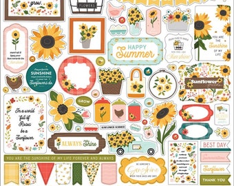 Sunflower Summer Stickers, 12" Cardstock Stickers, Sticker Sheet, Scrapbook Stickers, Flower Stickers, Sun Stickers, Sunflowers, #20