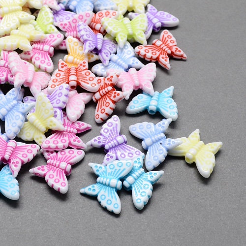 Set of 100, Acrylic Butterfly Beads, Plastic Acrylic Beads, Mixed Color  Butterflies, Butterfly Beads, Craft Beads, Jewelry Making, 21H 