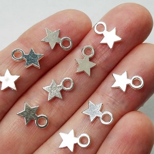 Small Silver Stars, Star Charms, Celestial Jewelry, Tibetan Style, Charm Bracelet, Stamping Charms, Star Jewelry, Bulk Charm Lot, #55A