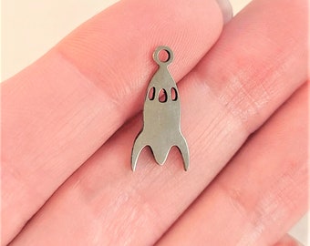 1 pc, Stainless Steel, Rocket Pendant, Rocket Charm, Space Charms, Silver Charm, Rocket Stamping Charm, Laser Cut Pendant, #18