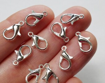 Set of 50, Silver Lobster Claws, Zinc Alloy, Silver Clasps, Lobster Hooks, Zinc Alloy, Necklace Clasps, Jewelry Findings, Components, #17E