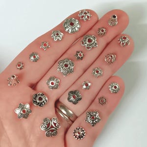 Set of 50, Flower Bead Caps, Spacer Beads, Floral Spacers, Silver Bead Covers, Bead Lot, #50E