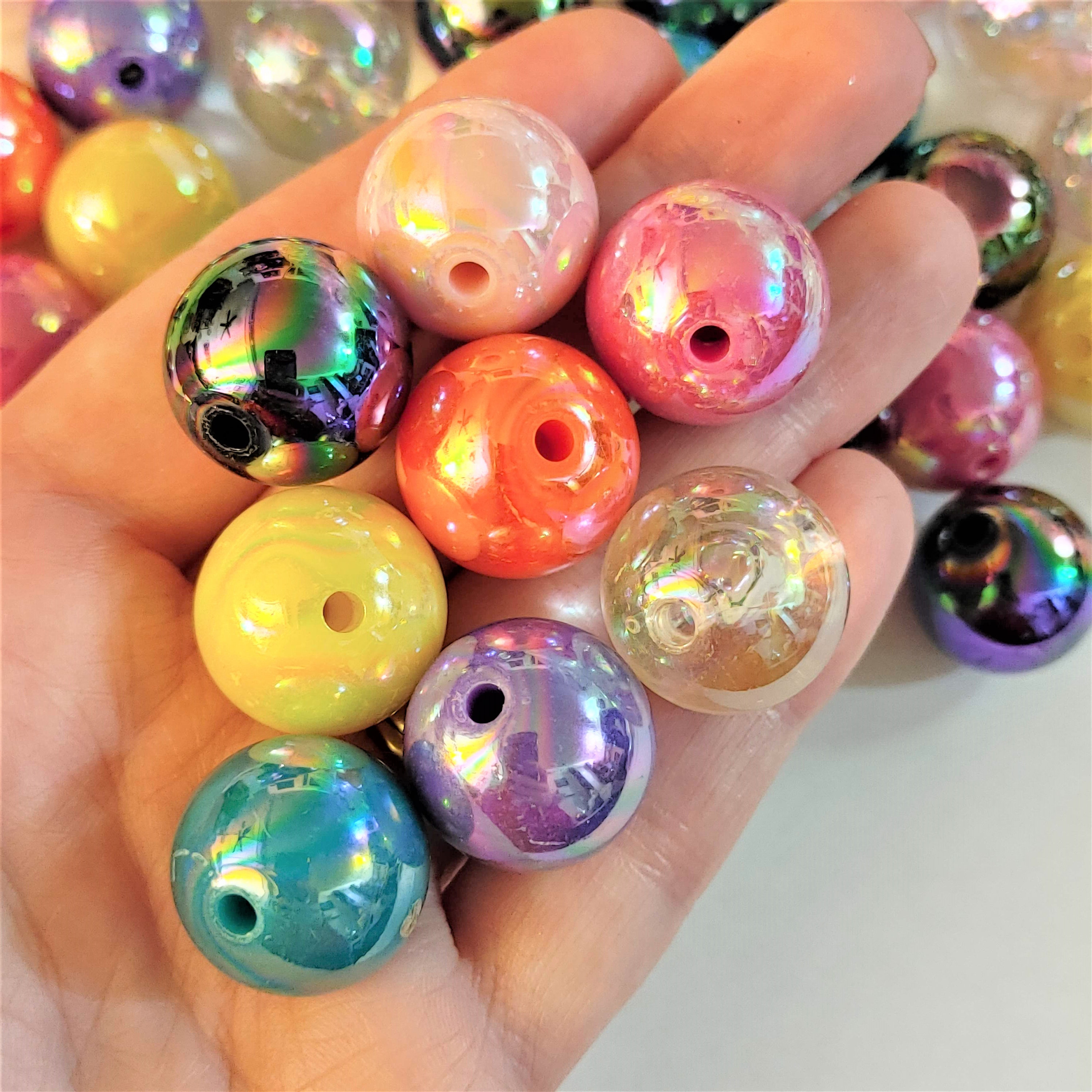 20mm AB Faceted Iridescent Huge Chunky Round Acrylic or Resin Beads - 12 pc  set