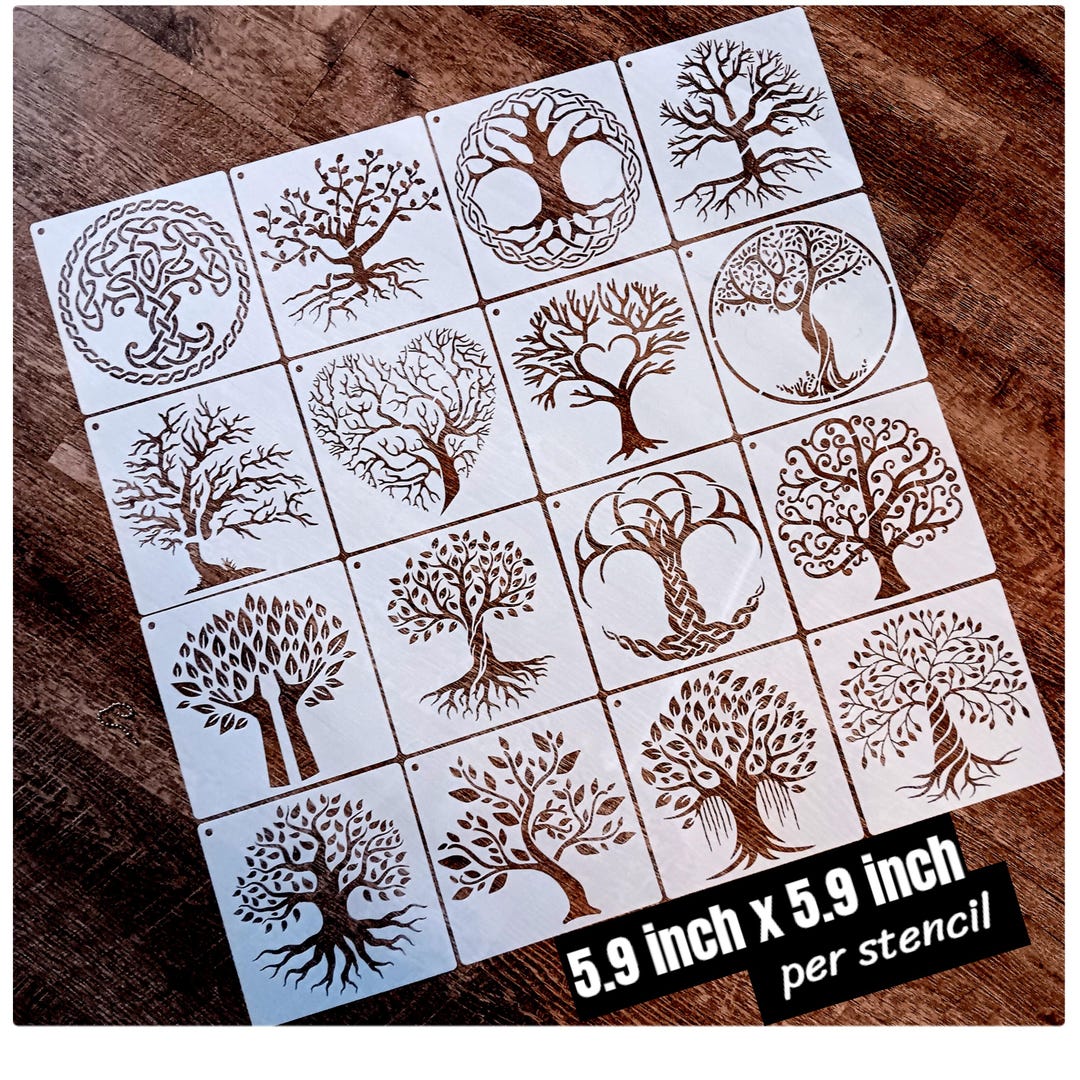 Set of 16, Tree Stencil, Tree of Life Stencils, Various Tree Styles ...