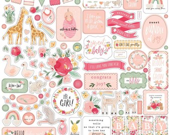 Welcome Baby Girl Stickers, 12" Cardstock Sticker Sheets, Scrapbook Stickers, Baby Shower Stickers, Pregnancy Girl Stickers, Baby Gift, #22