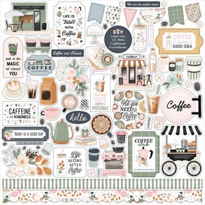 Coffee Shop Stickers, 12&quot;X12&quot; Sticker, Cardstock Stickers, Coffee Sticker, Caffeine Stickers, Scrapbooking Sticker, Coffee Time Stickers, #5