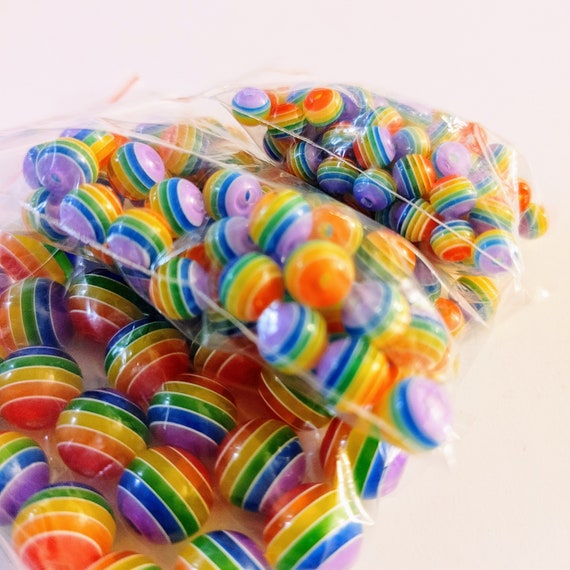 Rainbow Beads, Resin Beads, Colorful Striped Beads, Rainbow Beads