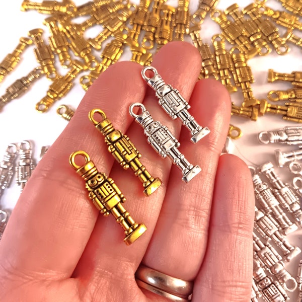 Silver Gold Soldiers, Soldier Charms, Soldier Pendants, Nutcrackers, Ballet Recital, Toy Soldier, Tibetan Style, Bulk Charm Lot, #20A