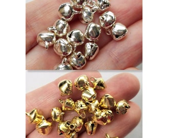 Set of 200, Bell Charms, Iron Bells, Small Charms, Silver Bells, Gold Bells, Jingle Bells, Craft Bells, Loose Bell Charms, Tiny Metal Bell