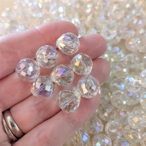 Glass Teardrop Beads, 12mm Beads, Electroplate Glass Beads, Clear AB Beads, Sparkling Beads, Iridescent Beads, Faceted Beads, #92A