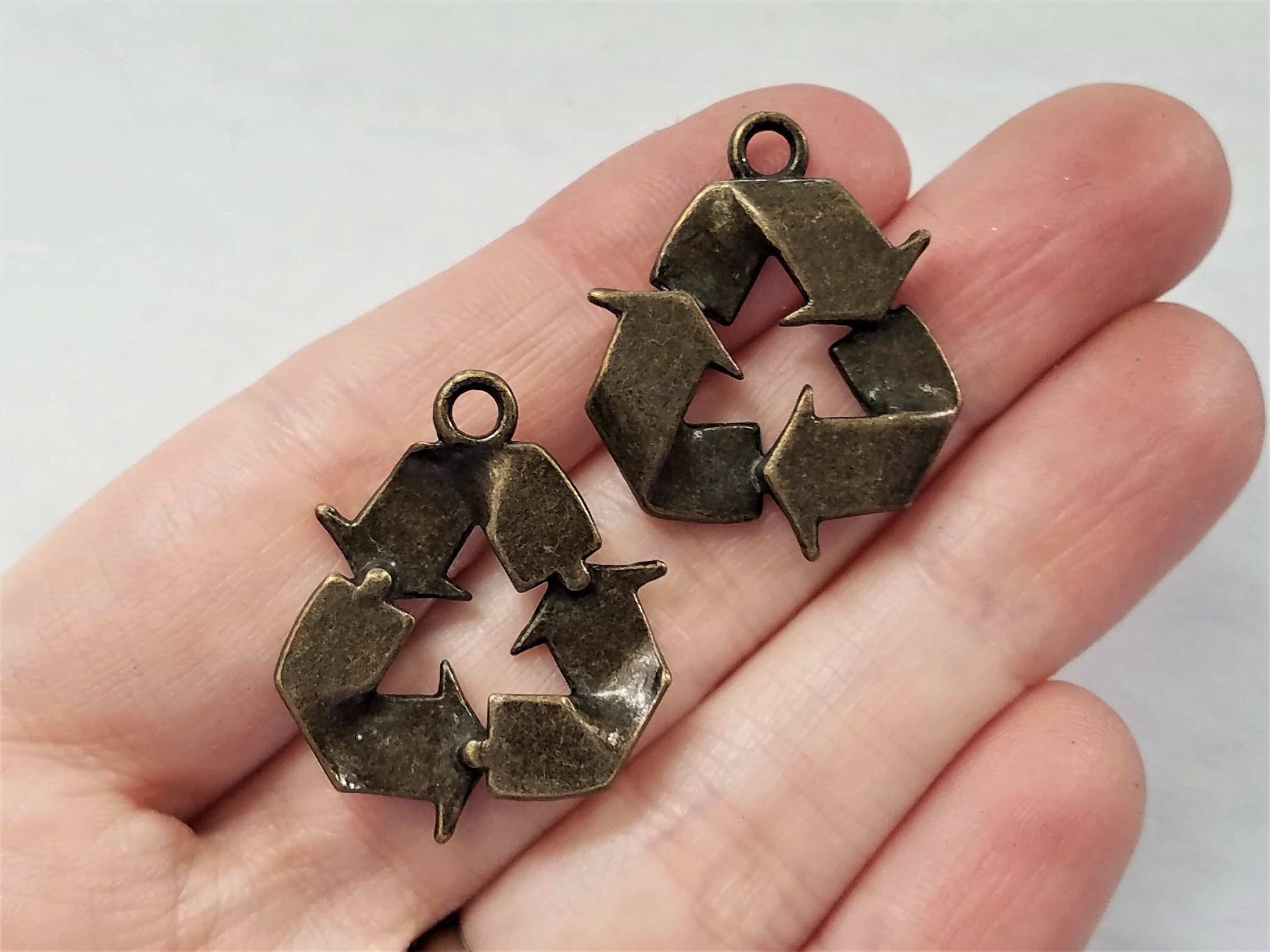 Set of 10, Recycle Charms, Bronze Charms, Recycling Symbol, Bronze ...
