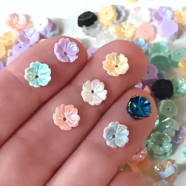 Set of 33, Resin Bead Caps, 8mm Silver Caps, Tibetan Alloy Caps, Flower Caps, Floral Caps, Opaque Bead Covers, #39D