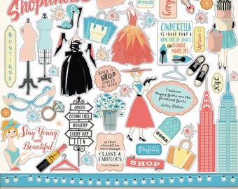 Metropolitan Stickers, 12" Cardstock Scrapbook Stickers, Fashion Shopping Stickers, Seamstress Designer Stickers, #20