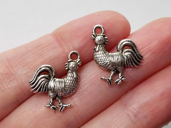 Set of 15 Rooster Charms Silver Charms Animal Charms Farm Etsy