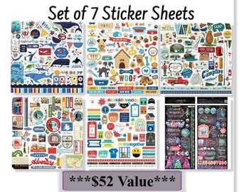 Set of 7, Sticker Sheets, Individual Stickers, Bulk Stickers, 12 inch Stickers, Sticker Pack, Sticker Lot, Cardstock stickers