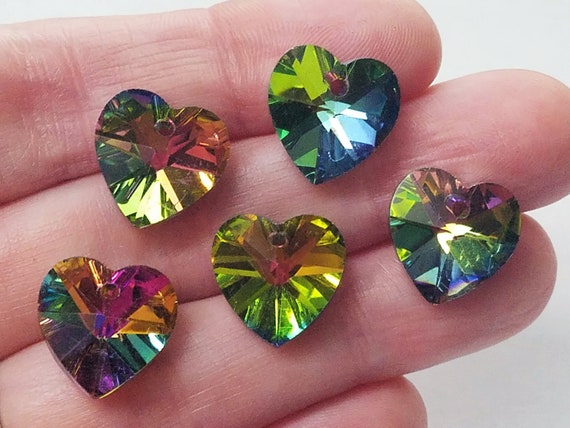 Electroplated Charms Colorful Hearts Faceted Jewelry Making Love Glass Hearts Glass Pendant #83C Shimmering Hearts Iridescent