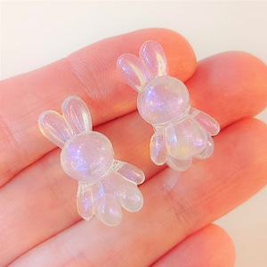 Set of 10, Acrylic Rabbit Beads, Plastic Acrylic Beads, Bunny Beads, Clear Glitter Beads, #9R
