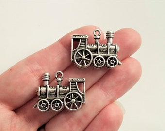 5 pcs, Train Charms, Train Pendants, Train Jewelry, Train Gifts, Choo Choo Train, Silver Train Pendants, #19E