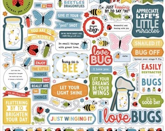 Little Things Mean A Lot Stickers, 12"X12" Sticker, Scrapbook Paper, Insect Bug Stickers, Lovebug, Butterflies, #19