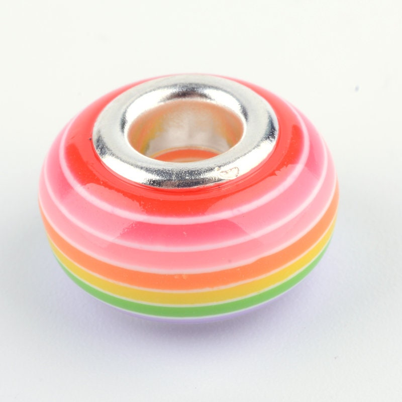 One Colorful R Bead Set of 10, Rainbow Beads, Resin Beads, Colorful Striped Beads, Rainbow ...