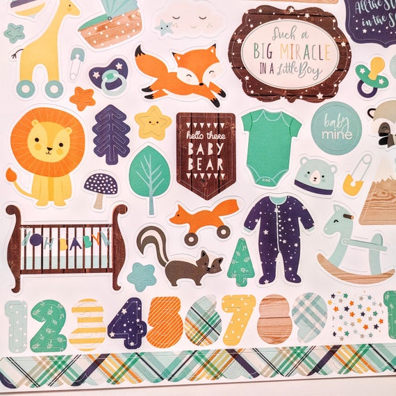 Hello Baby Boy Stickers, 12x12 Sticker, Scrapbook Paper, Baby