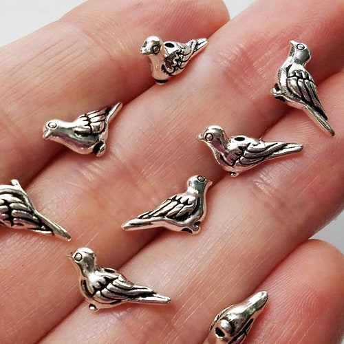 Set of 25 Bird Bead Charms Silver Silver Birds Small - Etsy