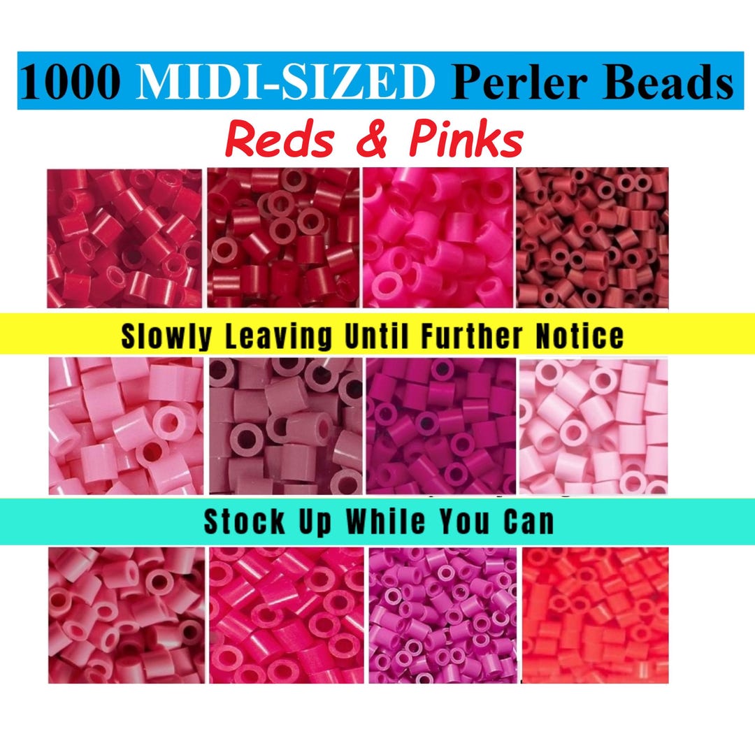 1000 Perler Beads, Melting Beads, Bulk Lot, Red Perler Beads, Pink