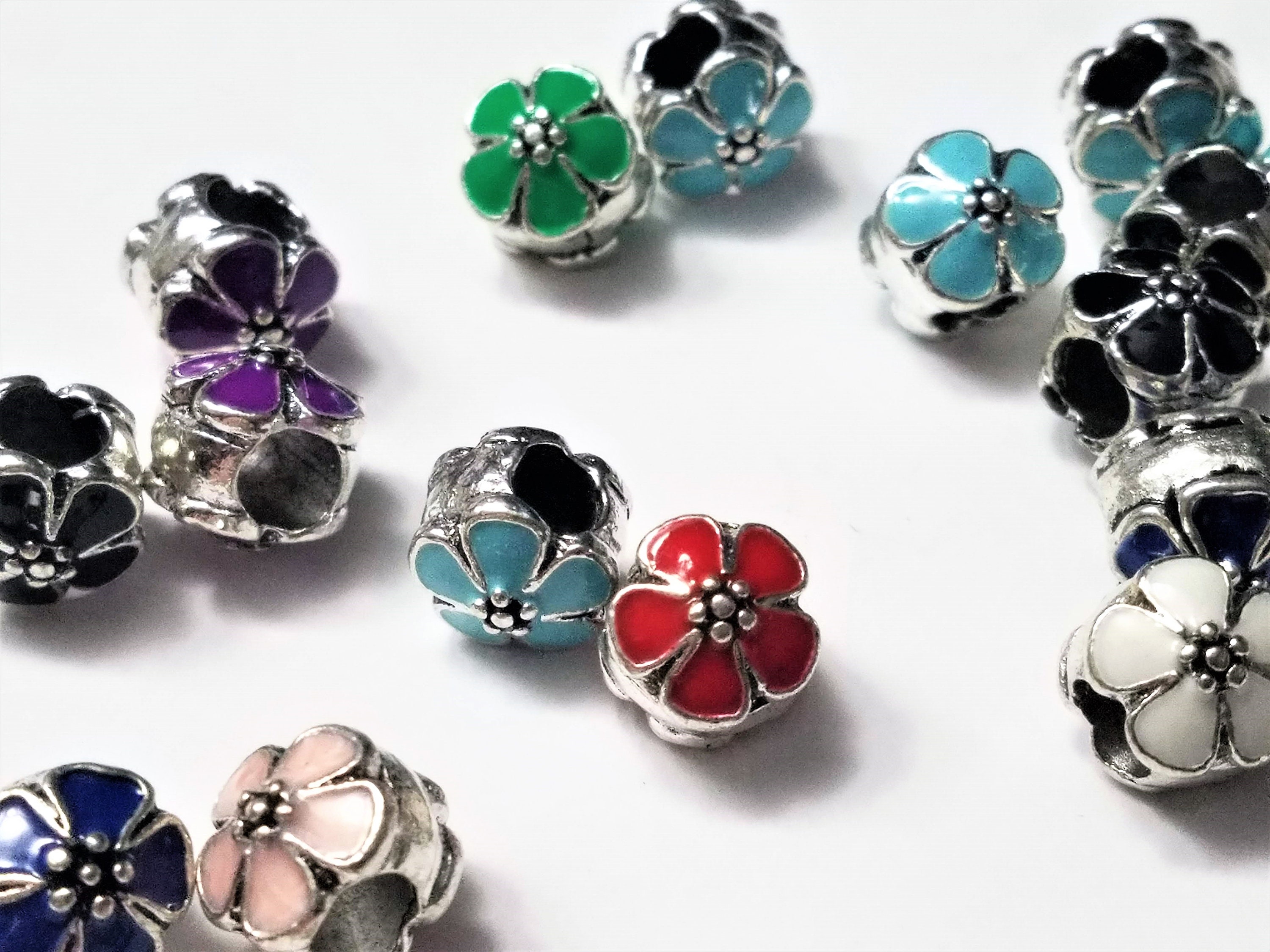 Set of 10 Flower Beads European Beads Enamel Beads Mixed Etsy