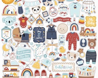 Baby on Board Boy Stickers, 12"X12" Sticker, Scrapbook Paper, Baby Shower Stickers, Pregnancy Boy Gift, #20