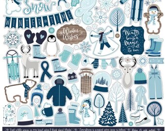 Winter Magic Stickers, 12" Cardstock Scrapbook Sticker Sheets, Winter, Snowflake Snowman Fun Stickers, #6