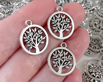 Set of 15, Tree Charm, Nature Gifts, Silver Tree of Life Pendants, #76D