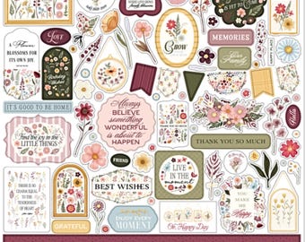 Pressed Floral Stickers, 12"X12" Sticker, Scrapbook Paper, Floral Gifts, Spring Flower Stickers, Dried Flowers, Inspirational Quotes, #17
