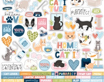 Cat Lover Stickers, 12"X12" Sticker, Scrapbook Paper, Kitten Stickers, Pet Animal Gifts, #17