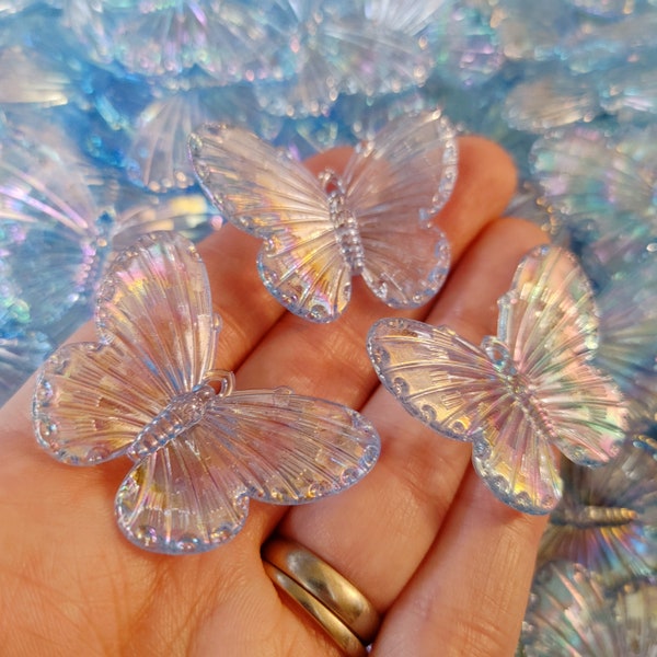 Set of 10, Acrylic Butterflies, Electroplated Pendants, Blue Butterfly, Acrylic Pendants, Blue Butterflies, AB Blue Butterflies, #10K