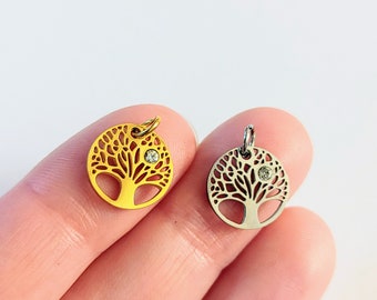 Tree Charm, CZ Pendant, Stainless Steel, Rose Gold, Gold or Silver Tree of Life Pendants, Tree Pendants, Nature Gifts, Tree Jewelry, #73