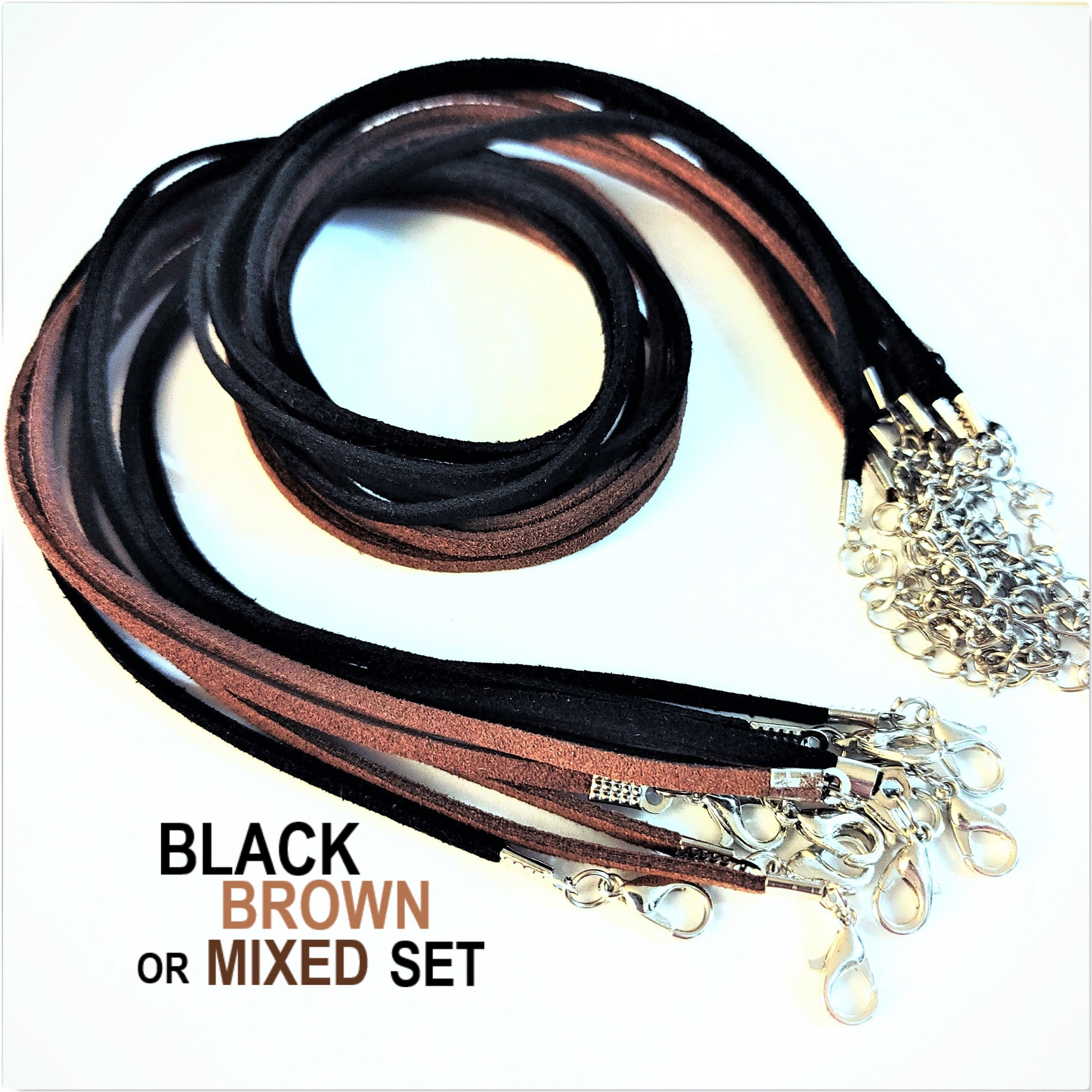 ALL in ONE 10pcs Faux Leather Suede Cord Necklace with Lobster Clasp  Extended Chain (17, Brown)