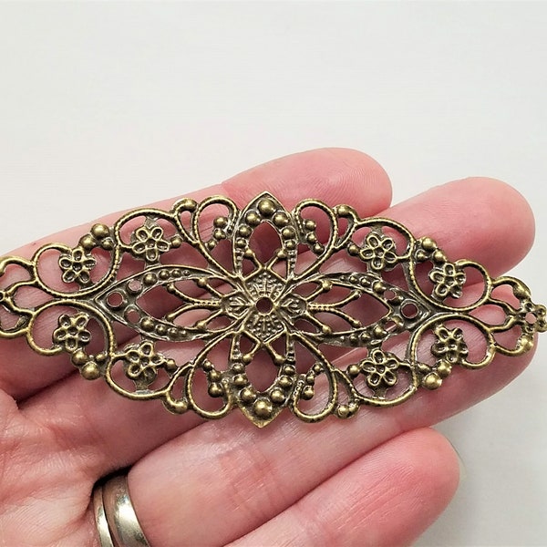 Set of 10, Filigree Findings, Detailed Lace, Bronze Iron Filigree, Etched Metal, Embellishments, Jewelry Making, Crafting Supplies, #86A
