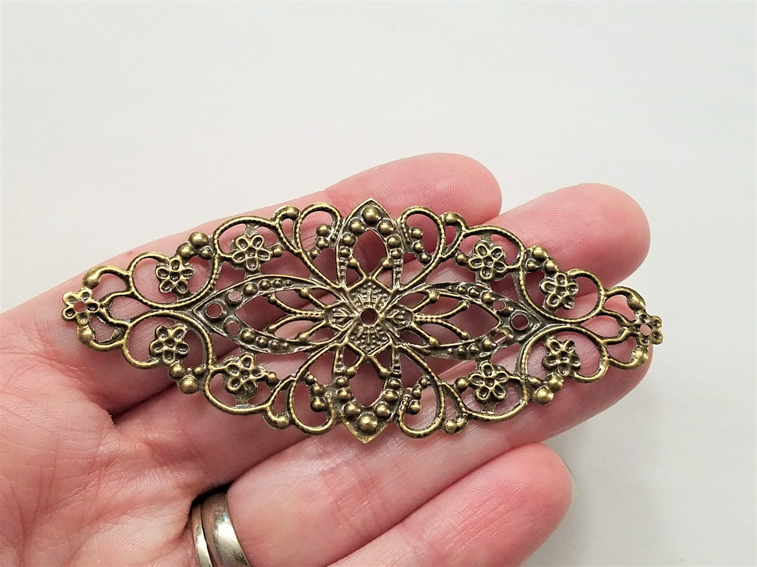 Set of 10, Filigree Findings, Detailed Lace, Bronze Iron Filigree, Etched Metal, Embellishments, Jewelry Making, Crafting Supplies, #86A