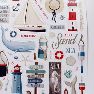 By the Sea Stickers, Beach Stickers, Scrapbook Sticker Sheets, Ocean ...