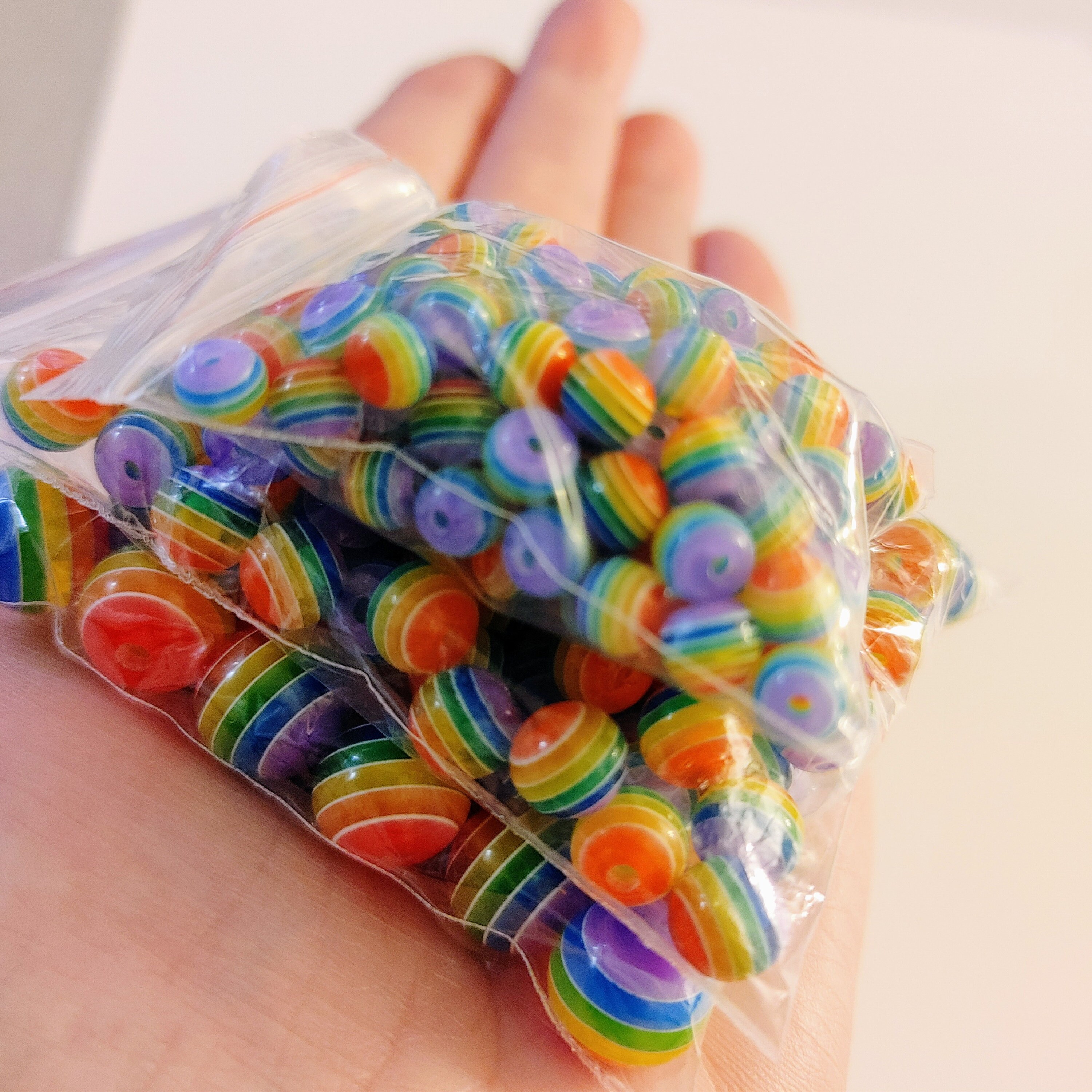20-30pcs Rainbow Beads Round Stripe Mixed Color Resin DIY For Making  Jewelry Bracelet Necklace Earrings Accessories 12/14/15mm