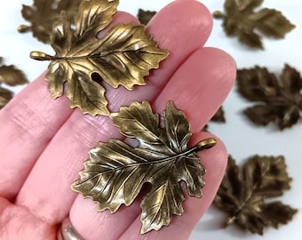Set of 10, Bronze Leaf Pendants, Large Leaves, Leaf Jewelry, #4F