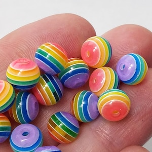 Rainbow Beads, Resin Beads, Colorful Striped Beads, Rainbow Beads, 6mm, 8mm, 12mm, Smooth Round, Necklace Beads, Beads, Jewelry Making, #25N