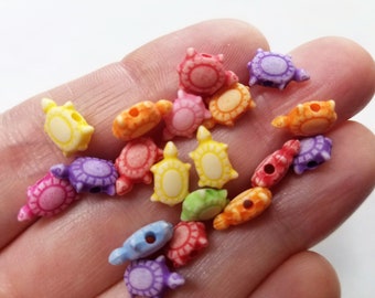 BULK of 200, Acrylic Turtle Beads, Plastic Turtles, Rainbow Turtles, Acrylic Beads, Mixed Color Tortoises, Turtle Beads, Craft Beads, #24E