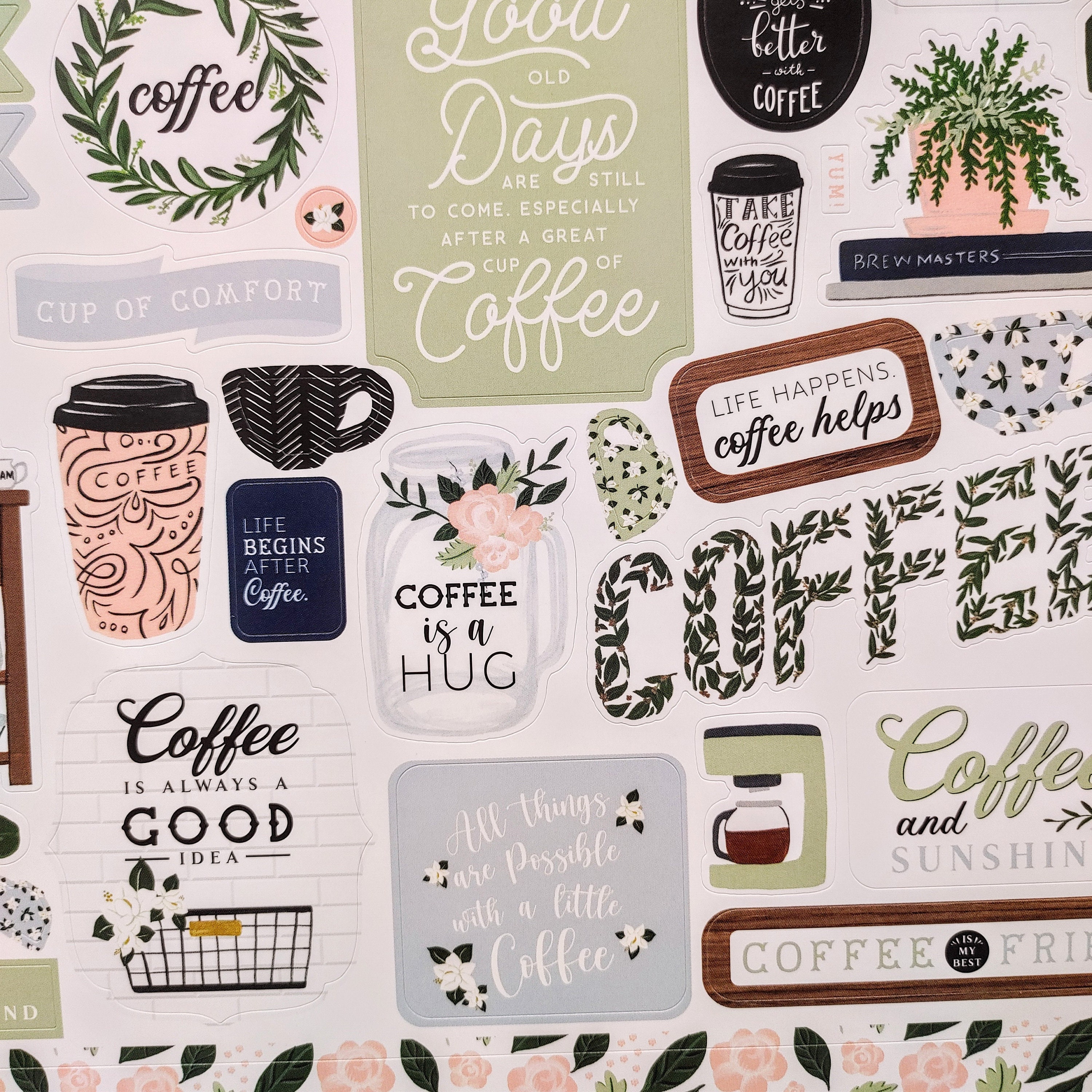 Coffee & Friends, 12x12 Stickers, Scrapbook Paper Stickers, Coffee Lovers  Sticker, Caffeine Sticker, Scrapbooking Sticker, Coffee Mugs,14 