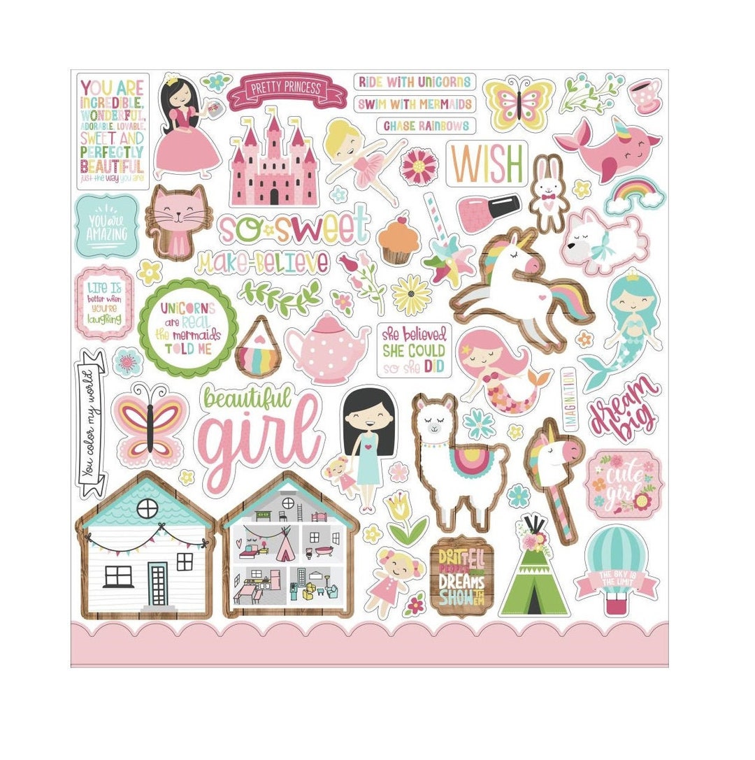 All Girl Stickers, 12x12 Sticker, Scrapbook Paper, Dream Big Stickers,  Princess Stickers, Unicorn Stickers, Girl Stickers, Girl Gifts, 9 