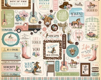 Cowgirl Stickers, 12"X12" Cardstock Scrapbook Stickers, Wild West Stickers, Country Horse Stickers, Outlaw Stickers, Cowboy Cowgirls, #9