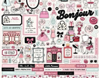 French Girl Stickers, 12" Cardstock Scrapbook Stickers, Fashion Shopping Stickers, Best Makeup Designer Stickers, #8